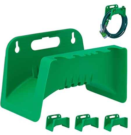 Relaxdays Schlauchhalter Wand, 4er Set, für 10 m 5/8 Schlauch, Gartenschlauchhalter Kunststoff, Schlauchaufhänger, grün
