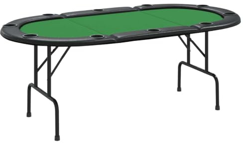 vidaXL Pokertisch, Spieltisch mit Getränkehaltern, Klappbarer Poker Tisch in Casinoqualität, Casino Kartenspiel Tisch für 10 Spieler, Grün, 207x106x76 cm