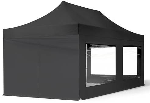TOOLPORT 3x6m Faltpavillon Pavillon Partyzelt Gazebo Stahl 30mm, 4 Seitenteile, Panoramafenster, schwarz