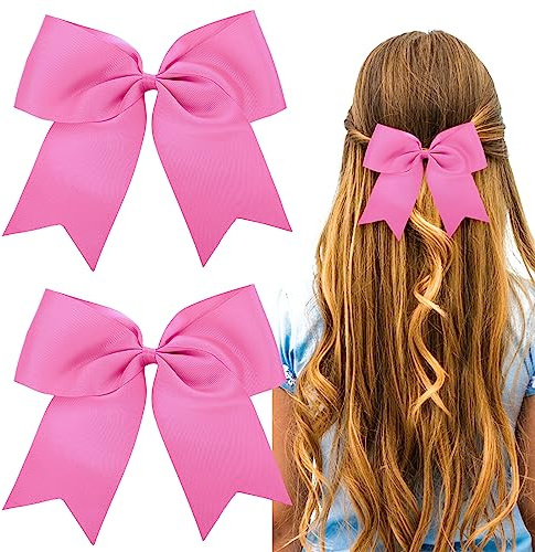 Sibba Pink Hair Bow Clip Barrettes for Women Girls 2 PCS 8 Inch Large Solid Color Bows Hairpin with Long Silky Satin Tail Large Slides French Barrettes Accessories for Birthday Party