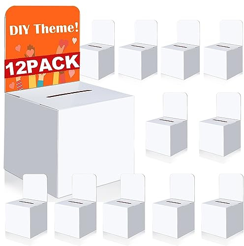 VOSIEN Raffle Box,12 Pcs Raffle Boxes with Slot,Cardboard Ballot Boxes and Removable Header for Collecting Business Card Voting Contest(White)