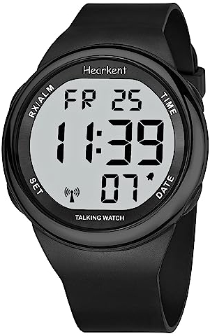 Hearkent Orologi parlanti per ipovedenti o anziani LCD grande numero facile da leggere Atomic Orologi parlanti per persone non vedenti (nero)