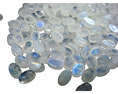 Gems For Jewels 4x6mm Regenbogen-Mondstein-Cabochon-Lot für Damen, ovale kalibrierte Regenbogen-Mondstein-Cabochons, Regenbogen-Mondstein für Schmuck (10 Stück bis 100 Stück Optionen) (10 Stück)