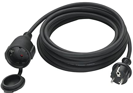 Verlängerungskabel Outdoor 15m, Gummi Stromkabel Verlängerung mit Schuko Stecker für den Außenbereich IP44, Kabelverlängerung außen H05RR-F 3G1,5mm² mit Schutzkappe, Außenkabel, 3500W, Schwarz