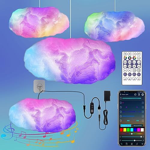 Lichaser RGB Coton Nuage LED Plafond, Arc-en-ciel Suspension LED Lampe Deco à Intensité Variable avec Bluetooth APP et Télécommande 2.4G, Adaptée à la Cécoration de Chambre à Coucher (60cm, RGB+IC)