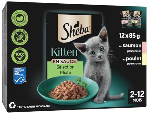 SHEBA® Kitten Sélection Mixte en Sauce sachets fraîcheur pour Chaton/Kitten 2 variétés 12x85g