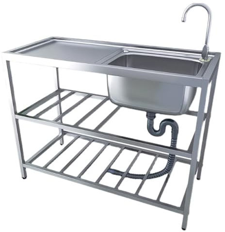 Küchenspüle Einzelspüle Mit Lagerregalen,freistehende edelstahl spültisch gastro,Edelstahl Single Bowl Waschbecken,edelstahl eckig spülbecken,Geeignet für Restaurants, Bars, Schulen usw.