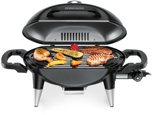 ROMMELSBACHER Barbecue Grill BBQ 4000, 2 pezzi, griglia in ghisa, coperchio a cerniera con indicatore di temperatura, temperatura fino a 300 °C, espandibile con carrello per barbecue, 2200 W