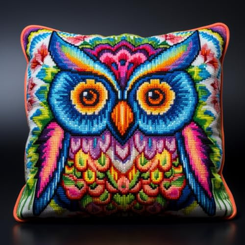 Taxpy DIY knüpfkissen set Eulen-Tier-Knüpfhaken-Set，Kissenbezüge/Kissenbezug-Herstellungssets，Bastel-Stickset 17x17in