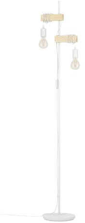 Eglo lámpara de pie Townshend, 2 focos vintage en diseño industrial, estilo retro de acero y madera, color blanco, marrón, bombilla E27, certificado FSC, incluye interruptor