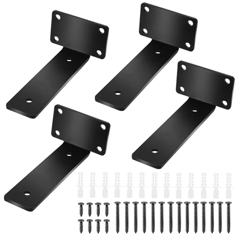 Auauraintt Supporti per Scaffali a Muro, 4 Pezzi 15CM, 5mm Spessore, Reggi Mensola da Muro per Mensole Parete, Nero