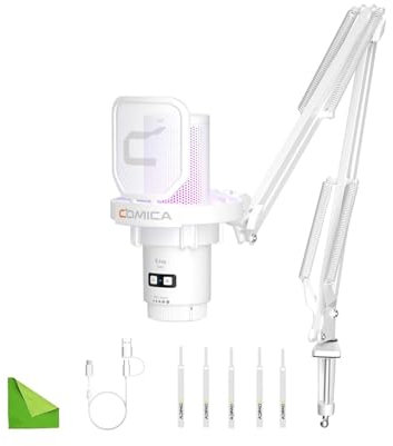 comica Uni A Micrófono USB para computadora y teléfono inteligente, micrófono de condensador cardioide RGB para juegos para podcasting, transmisión, grabación, creación de música, con soporte de brazo