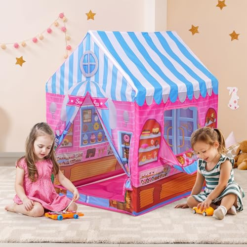 Warmiehomy Candy House Play Tents for Kids Boys Girls Tent Indoor Foldable Portable Pop up Tents for Kids Playhouse Children's Tent with Sales Window for Children Toddler Outdoor Play Equipment