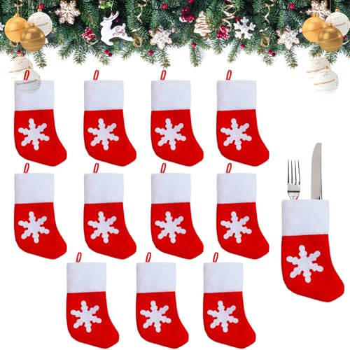 KARELLS Portaposate Natale,Portaposate Natalizio,12 Pezzi Porta Posate Natalizie,Portaposate Natalizie,Portaposate in Feltro Natalizio, Rosso Portaposate di Natale Borsa