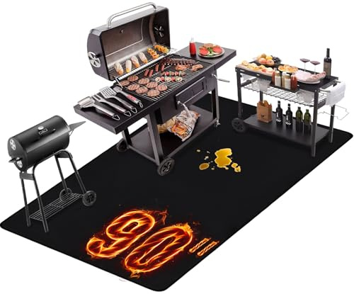 THMINS 229X122CM Extra Large Under Grill Mat for Outdoor Grill | Deck and Patio Protection，Waterproof and Oil-Proof Easy-Clean Surface,Extra Large Grill Mat, Wide Coverage