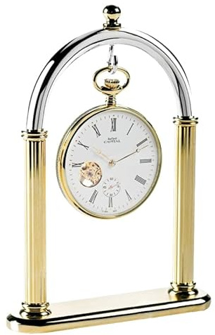 Espositore per orologi da tasca, in metallo bicolore, per orologi da tasca, antichi e oggetti da collezione (ottone cromato bicolore - orologio non incluso)