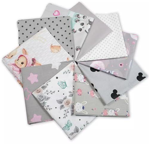 Textrend Patchwork Stoff Set, 100% Baumwolle Stoff DIY, Textilien 20 Stk. 40 x 40 cm (Grau/Mädchen)