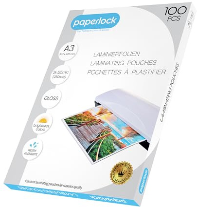 Paperlock - Packung mit 100 Laminierfolien A3, 2 x 125 mic, glänzend, transparent