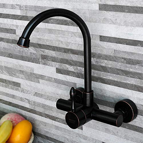 kitchen faucet Wall-mounted faucet Concealed type Copper Hot and cold Sink Faucet Single lever Faucet Laundry pool Kitchen Universal Rotary Faucet (black)