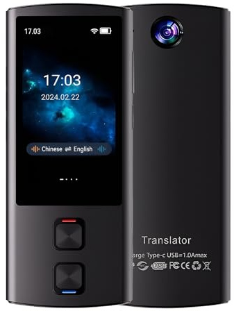Instant Translator Device, 138 Offline Sprachübersetzer Gerät 1400mAh Tragbares Übersetzungsgerät Sprachfoto Offline Übersetzung mit 5MP HD Kamera für Business Lernen Reisen