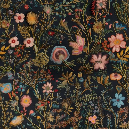 FunStick Blumenmuster Tapete Schwarz Retro Stickerei Stil Schwarze Tapete Selbstklebend Wand Badezimmer Schlafzimmer Klebefolie Möbel Blumen Dunkel Schrankpapier Möbelfolie Schwarz Blumen 44.5CM×3M