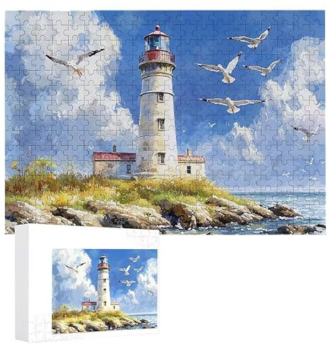 Puzzle 1000 Teile Erwachsene Leuchtturm Seemöwe 75 x 50 cm, 3D Visuelle Wooden Puzzle, DIY Craft Bastelpuzzles für Heimdekoration, Geschenkbox, Familie herausforderndes Puzzles F-119