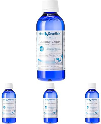 One Drop Only® - Pharmacia ONDROHEXIDIN Mundspülung mit Chlorhexidin (250 ml) / Antibakterielle Mundspülung ohne Alkohol & mit Kaliumfluorid/Sanfte Mundreinigung & Mundpflege/CPC Mundspülung