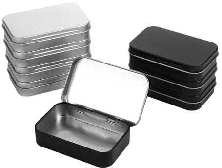 8 barattoli di latta con coperchio, piccole scatole di metallo con coperchio, piccole lattine di metallo, colore nero, in metallo (9,5 x 6 x 2 cm)
