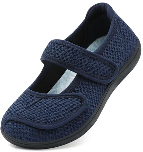 JOINFREE Womens Walking Shoes Wide Fit Mary Jane Shoes Adjustable Strap | Dual Hook and Loop Straps, Wide Toe Box, Breathable Mesh, Barefoot Zero Drop Sole for Swollen Feet, Elderly and Pregnancy