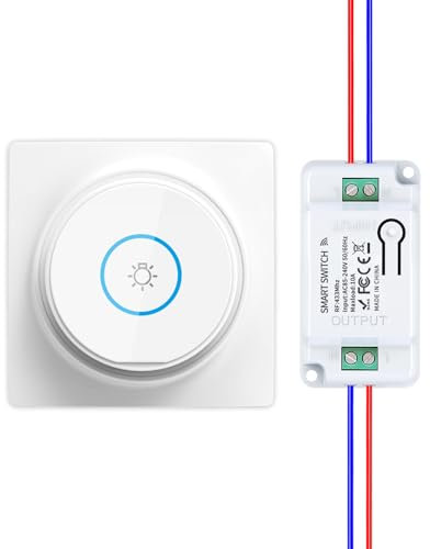 HYHIOTS Va et Vient Sans Fil, Interrupteur Sans Fil Sans Pile, RF433 Kit Interrupteur Connecté à rebond Télécommande Émetteur-Récepteur 240V 10A (1 Interrupteur 1 Récepteur)