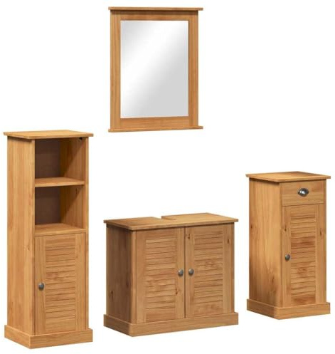 vidaXL Set di mobili da Bagno Rustico con Base per lavabo e Mobile a Specchio, 37 X 34, 110 cm in Legno di Pino Marrone Miele. Ha Grandi manopole in Metallo, è Resistente al Calore, Ideale per l'int