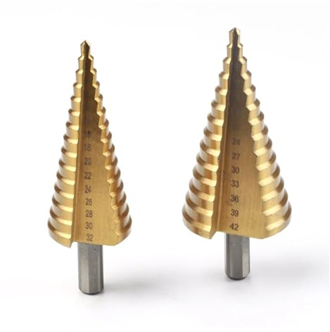 2 Stück HSS-Stufenkegelbohrer 4–32 mm 4–42 mm Beschichteter Stufenbohrer Dreieckschaft Metalllochschneider für Holz Blech PVC und Metalle Praktisch
