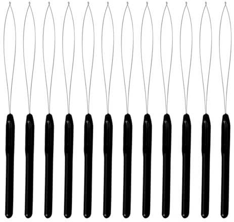 12 Pcs Hair Extension Loop Threader, Pulling Hook Bead Device Tool, Hair Extension Threader Hair Tool, Micro Loop Nano Beads Device for Hair/Feather Extensions