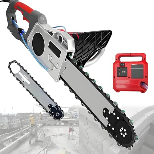 RayGenius Cortadora De Muros EléCtrica con Cadena De Diamante, Sierra De HormigóN Sin Escobillas con SupresióN De Polvo Alimentada por Agua, Sierra De HormigóN con 2 Cadenas De Diamante 350