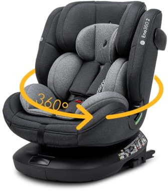 Osann Eno360 2 Reboarder 360 drehbar mit Isofix, Kindersitz ab 1 Jahr | Kinderautositz 40-150 cm, erleichtertes Anschnallen mit Magneten, bereits ab Geburt nutzbar, sicher & komfortabel - Grey
