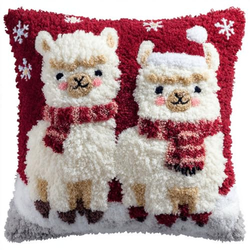 Henypt Kissen Knüpfen Kit, Tier Alpaka Knüpfkissen Set Für Anfänger Zum Selber Knüpfen,DIY Knüpfteppich Knüpfpackung,Knüpfkissen Knüpfset Knüpfhaken,43x43cm