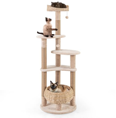 SOARS Grand arbre à chat de 164 cm avec griffoirs, plateformes en jacinthe d'eau, balles en peluche, arbre à chat à plusieurs étages, arbre d'escalade pour chat