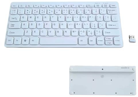 EMEBAY Tastiera wireless USB 2,4 G, layout QWERTY Regno Unito e Turchia, mini tastiera a 78 tasti per PC, tablet e telefoni cellulari