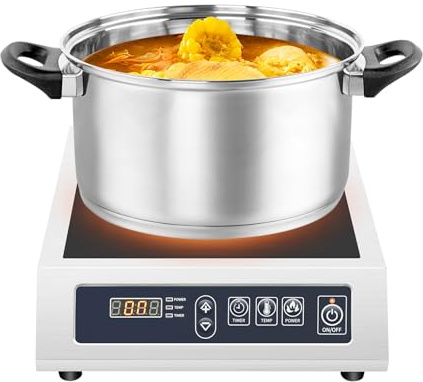 Plaque de cuisson à induction, commerciale, 3500 W, avec écran LED, 10 niveaux de température, minuterie 24 h, en acier inoxydable et verre, sûre et économe en énergie pour cuisine, restaurant