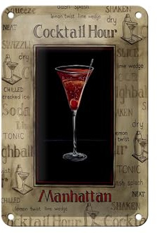 Femer Blechschild Alkohol 12x18 cm Cocktail hour Manhatten Glas Deko Schild
