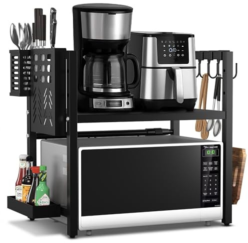 Unique Impression Expandable 2 Tier Microwave Shelf - 1 Shelves Microwave Stand For Kitchen Counter - Rack for Air fryer,Toaster and Coffee Machine - Kitchen Organiser Storage & Organisation