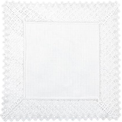 invitta Kleine Tischdecke 50x50 cm Mitteldecke mit Spitze Weiß in Leinenoptik mit 7cm Baumwollspitze - Baumwolle Polyester 230g/m² Schwere Qualität, Fleckschutz mit Lotuseffekt, Elegantes Deckchen