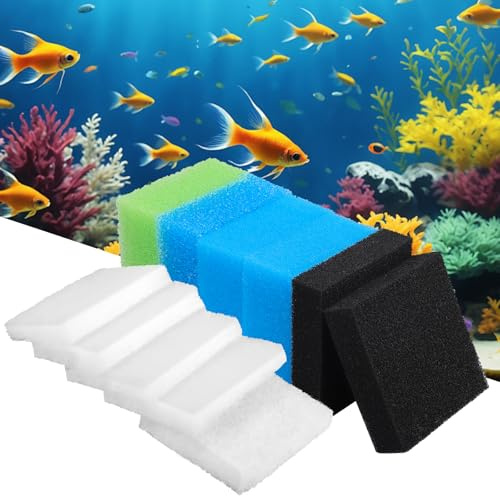 Aquarium Filterschwamm, Filtermedien für Juwel Compact/Bioflow 3.0 M | Filtermedien Enthalten 2 Blaue fein 1 Blaue grob 1 Grüne Schwämme, 2 Aktivkohle-Schwämme, 5 Weiße Filter-Schwämme