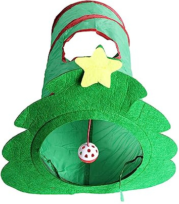 Xinsheinelry Zusammenklappbarer Katzentunnel, Federrohr Weihnachtsbaum Tunnel mit klingelndem Anhänger, Spielzeug, lindert Langeweile, für Katzen Trainingsgerät Innenbereich