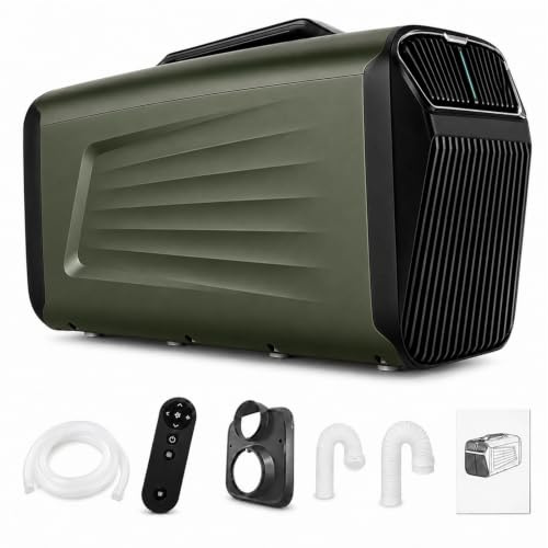 Climatiseur Mobile 5200 BTU 12V/24V/220V Climatiseur pour Camping Car Caravane, 400W Silencieux avec Compresseur, Faible Consommation, 4-en-1 Refroidissement Déshumidification Ventilation