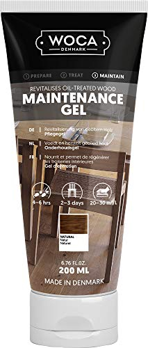 WOCA Maintenance Gel refreshing and regenerates all wood surfaces suitable for repairing of wear marks from animals, chairs and toys or high traffic areas as kitchen or stairs
