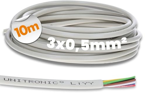 Lapp 10m LiYY Steuerleitung 3x0,5 mm² - Datenkabel & Signalkabel 3-adrig | Unitronic Datenleitung für Elektronik, Rechenanlagen und Messgeräte, flexible LED Verlängerung, graues Klingelkabel