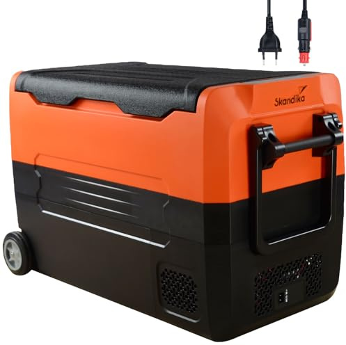 Skandika frigorifero per auto, 35 L - 55 L da +10 ° a -20 °C | a compressore 2 zone con divisorio, 12V, alimentatori vari | frigorifero da campeggio per auto, camion, bus, camper (45 litri)
