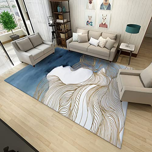 Teppich deko küche modern,Rutschfester, Langlebiger Teppich Mit Blauer, Gelber Linientinte Dekoration Wohnung modern,Flur möbel 60x160cm