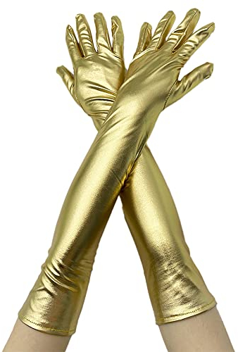 Damen Lange Handschuhe,Metallic Glitzer Handschuhe Shine 48 cm - Zubehör Gloves Prinzessin Show Tänzerin Flapper Girl Diva Abendkleid Kostüm Karneval Junggesellenabschied Mottoparty Tanzshow,Rot